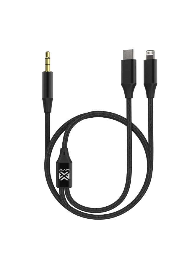 MYX Soundlink 2-in-1 AUX Cable | Premium Stereo Sound | Compatible with Lightning & USB-C (1.2M) - Image 2